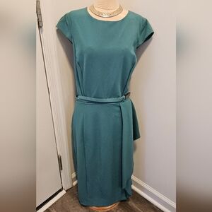 WHITE HOUSE BLACK MARKET SIDE DRAPE TEAL MIDI DRESS